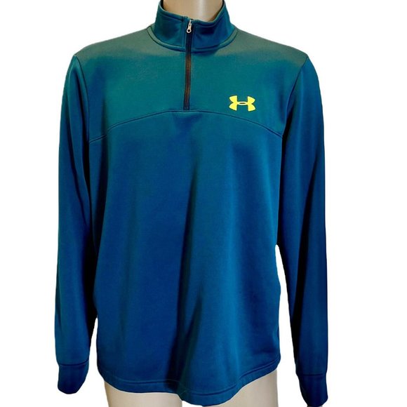 Men's Under Armour 1/4 Zip Pullover Loose Cold Gear Fleece Aqua Sweater Size L - Picture 1 of 4